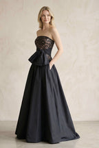 Robe de mariée noire trapèze en satin bustier sans manches - Harana