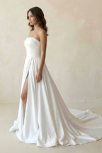 Robe de mariée blanche trapèze en satin bustier sans manches - Harana