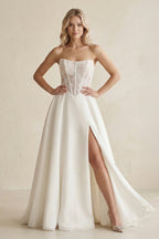 Robe de mariée ivoire trapèze en satin bustier sans manches - Harana