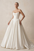 Robe de mariée blanc courte bustier sans manches à corset - Harana
