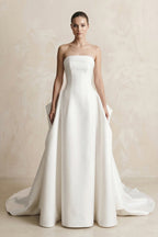 Robe de mariée blanche trapèze en satin bustier sans manches - Harana
