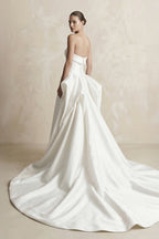 Robe de mariée blanche trapèze en satin bustier sans manches - Harana