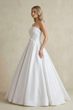 Robe de mariée blanc longue bustier sans manches froncée - Harana