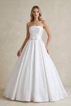 Robe de mariée blanc longue bustier sans manches froncée - Harana