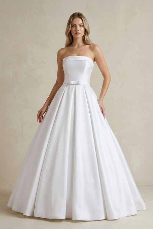 Robe de mariée blanc longue bustier sans manches froncée - Harana