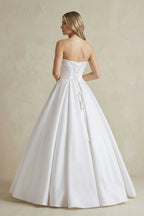 Robe de mariée blanc longue bustier sans manches froncée - Harana