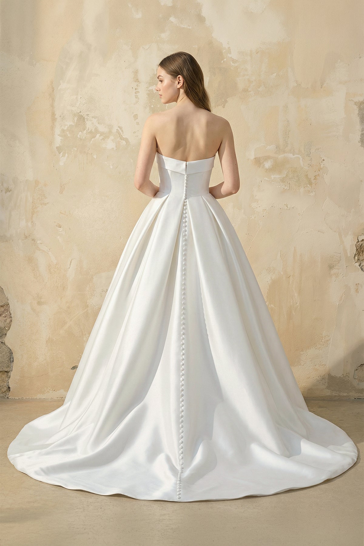 Robe de mariée blanc longue bustier avec nœud satinée - Harana