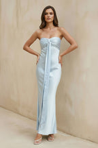 Robe longue bleu ciel satinée bustier - Harana