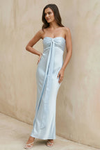 Robe longue bleu ciel satinée bustier - Harana