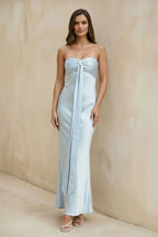 Robe longue bleu ciel satinée bustier - Harana