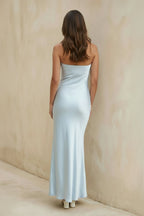 Robe longue bleu ciel satinée bustier - Harana