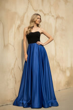 Robe longue black & royal blue satinée bustier - Harana