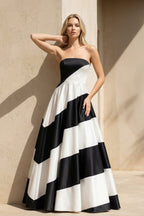 Robe longue black & white satinée bustier - Harana