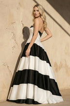 Robe longue black & white satinée bustier - Harana