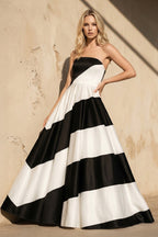 Robe longue black & white satinée bustier - Harana