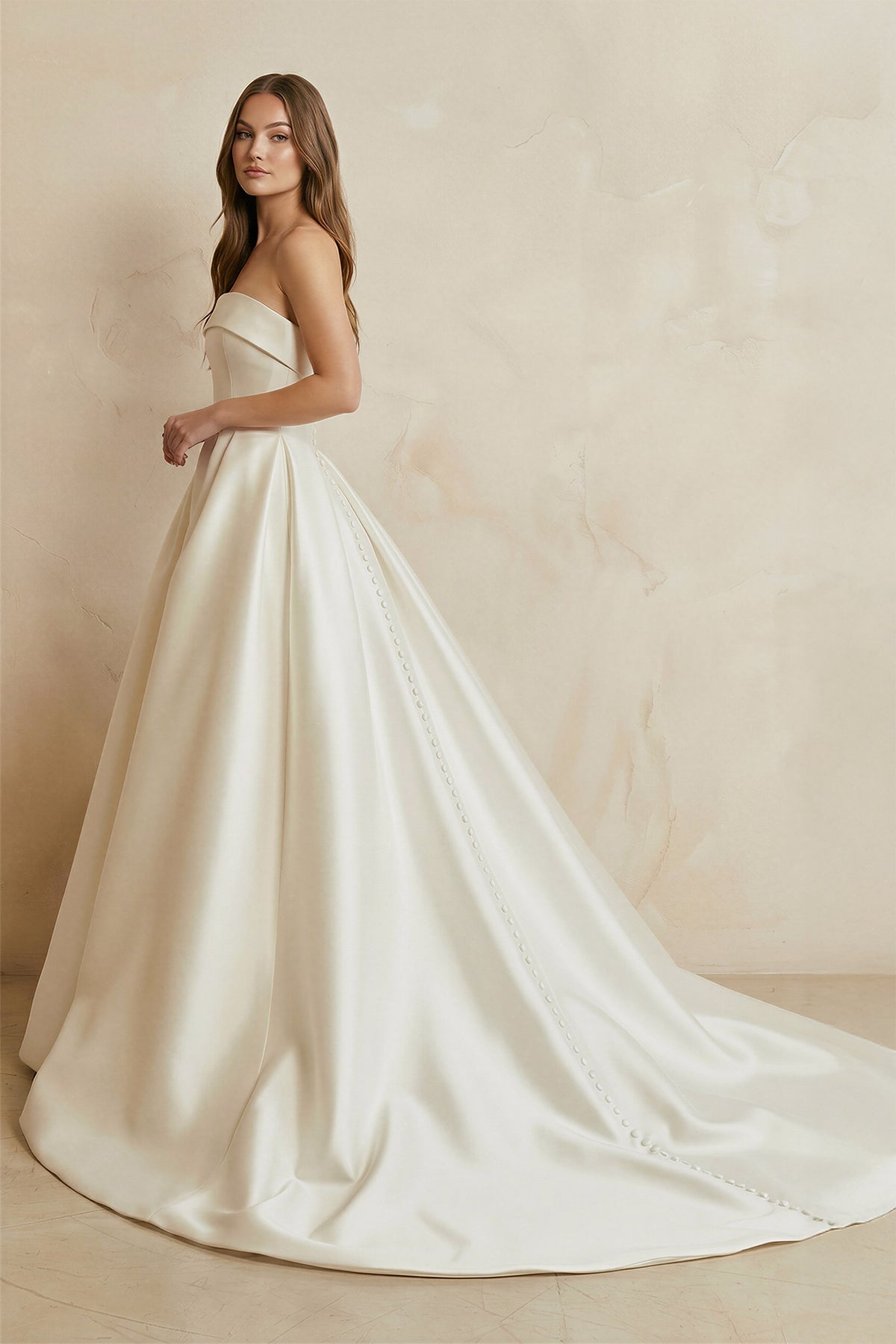 Robe de mariée ivoire longue bustier sans manches plissée - Harana