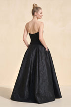 Robe de bal noir longue bustier sans manches froncée - Harana