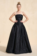 Robe de bal noir longue bustier sans manches froncée - Harana