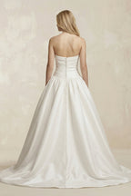 Robe de mariée blanche trapèze en satin bustier sans manches - Harana
