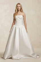 Robe de mariée blanche trapèze en satin bustier sans manches - Harana