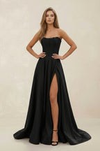 Robe de mariée noire trapèze en satin bustier sans manches - Harana
