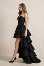 Robe de mariée noire trapèze en satin bustier décolleté cœur - Harana