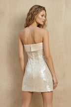 Robe courte champagne satinée bustier - Harana