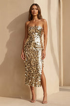 Robe midi pailletée bustier - Harana