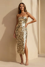 Robe midi pailletée bustier - Harana