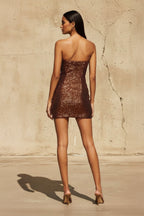 Robe courte marron pailletée bustier - Harana