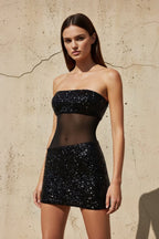 Robe courte noir pailletée bustier - Harana