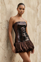 Robe courte marron pailletée bustier - Harana