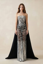 Robe de mariée noire coupe fourreau bustier ornée de sequins avec traîne - Harana
