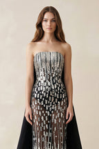 Robe de mariée noire coupe fourreau bustier ornée de sequins avec traîne - Harana