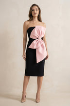 Robe midi black & pink bustier avec nœud - Harana