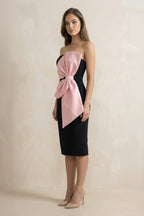 Robe midi black & pink bustier avec nœud - Harana