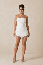 Robe blanc bustier à pampilles - Harana