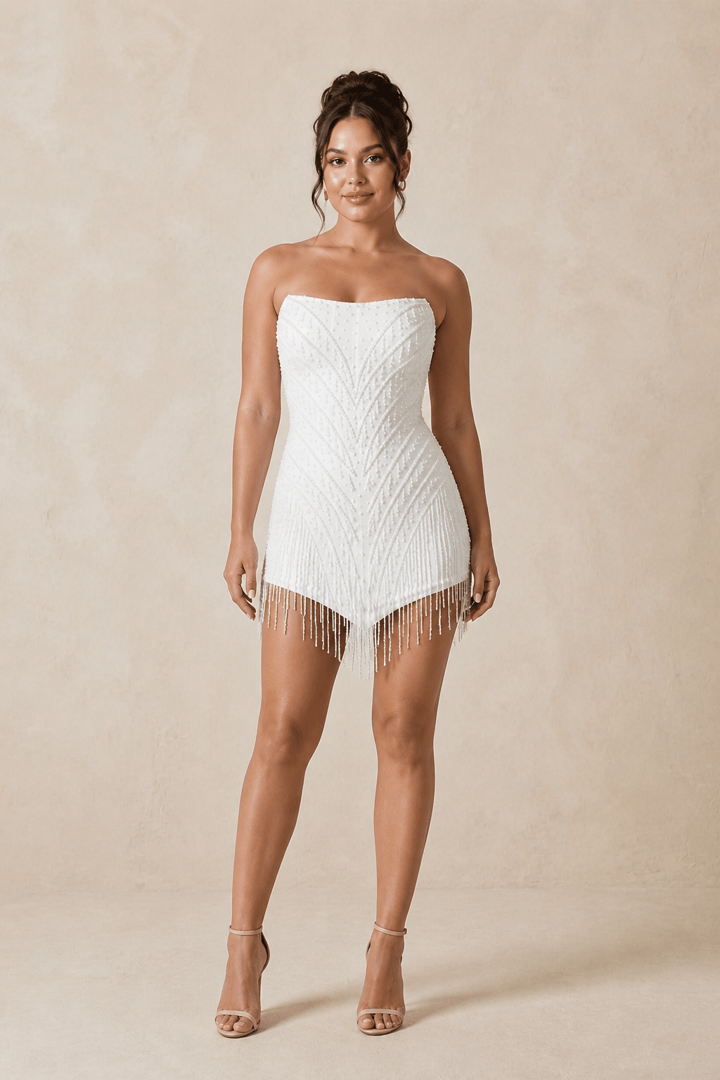 Robe blanc bustier à pampilles - Harana