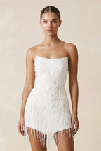 Robe blanc bustier à pampilles - Harana