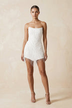 Robe blanc bustier à pampilles - Harana