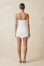 Robe blanc bustier à pampilles - Harana