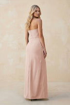 Robe demoiselle d’honneur pale blush longue bustier sans manches avec fente - Harana