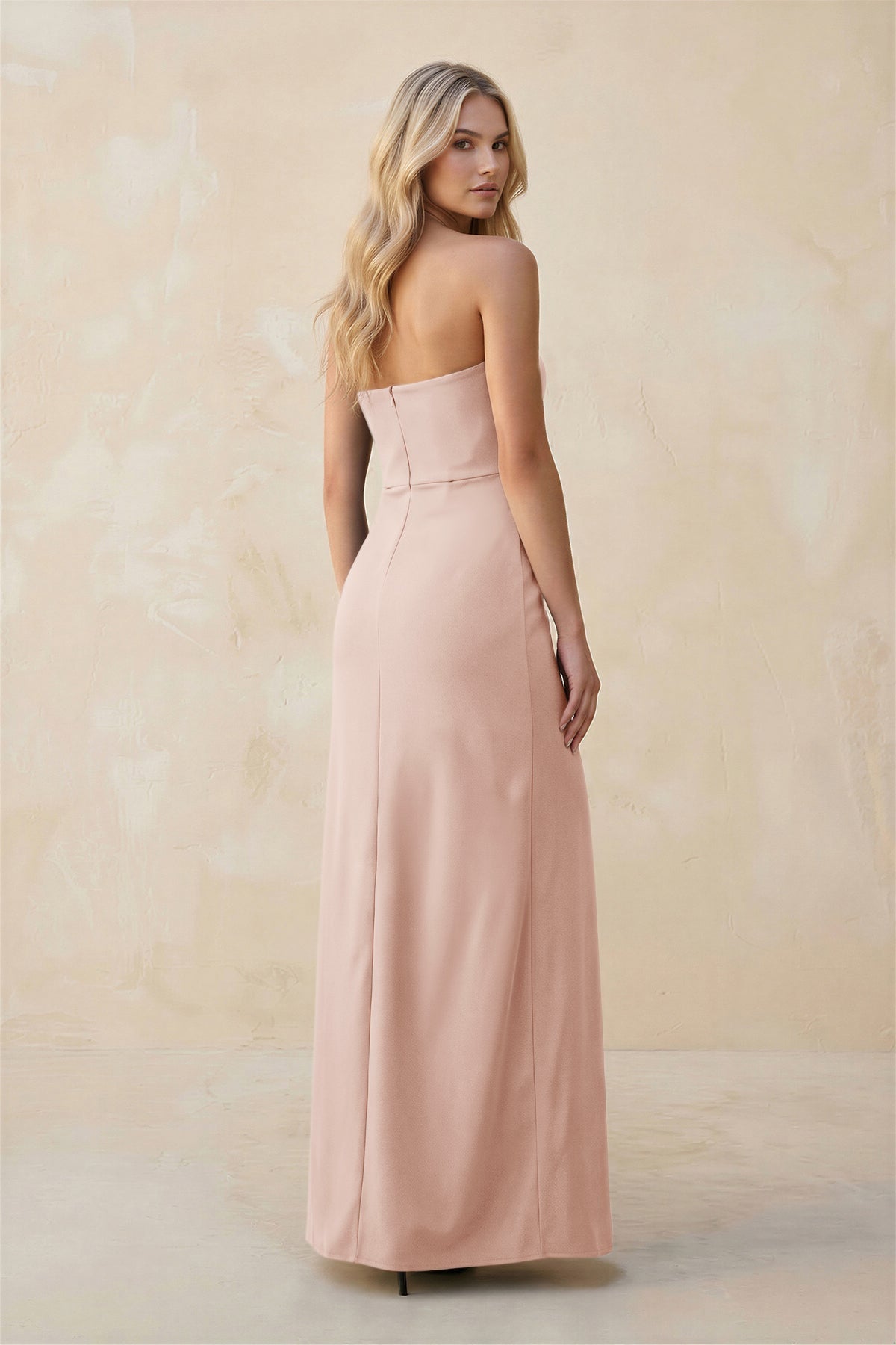 Robe demoiselle d’honneur pale blush longue bustier sans manches avec fente - Harana