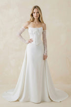 Robe de mariée blanche en satin bustier manches longues - Harana