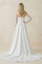 Robe de mariée blanche en satin bustier manches longues - Harana