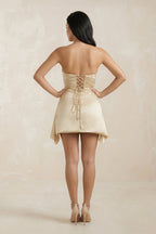 Robe courte champagne satinée bustier - Harana
