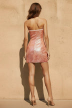 Robe courte rose pailletée bustier - Harana