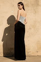 Robe longue noir en velours bustier - Harana