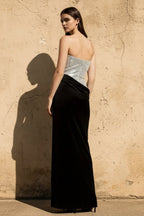 Robe longue noir en velours bustier - Harana