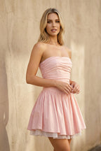 Robe courte rose bustier effet drapé - Harana